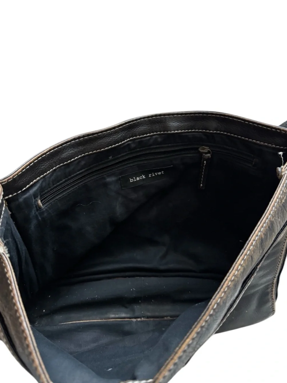 Black Rivet Distressed Black Leather Messenger Bag for Men